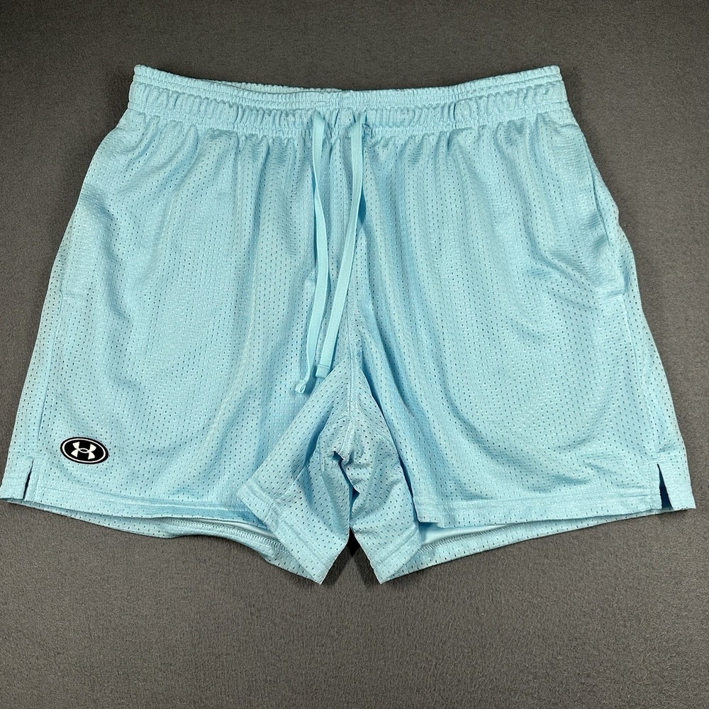 Under Armour Shorts Mens Large Aqua Mesh Lined Elastic Waist 5 Inseam Athletic